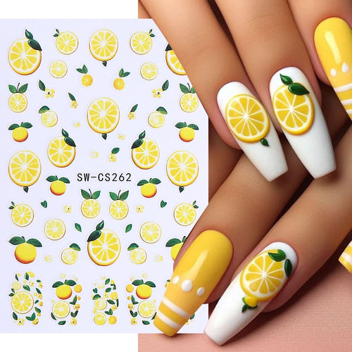 6 Pcs Fruits Nail Stickers for Nail Art Summer, 3D Self-Adhesive Nail Decals with Strawberry Cherry Pattern, Nail Supplies Nail Art Design Accessories for Women and Girls Manicure DIY Decoration