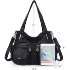 Angel Kiss Women'S Designer Handbag Large Double Zipper Multi Pocket Washed Leather Purse