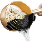 Auoon Clip On Strainer Silicone For All Pots, Standard 8.86 X 3.55In, Black | Food-Grade Bpa-Free, Fits Pots Pans Bowls, Dishwasher Safe, For Pasta Noodles Vegetable Fruits, Space-Saving Kitchen Gadget