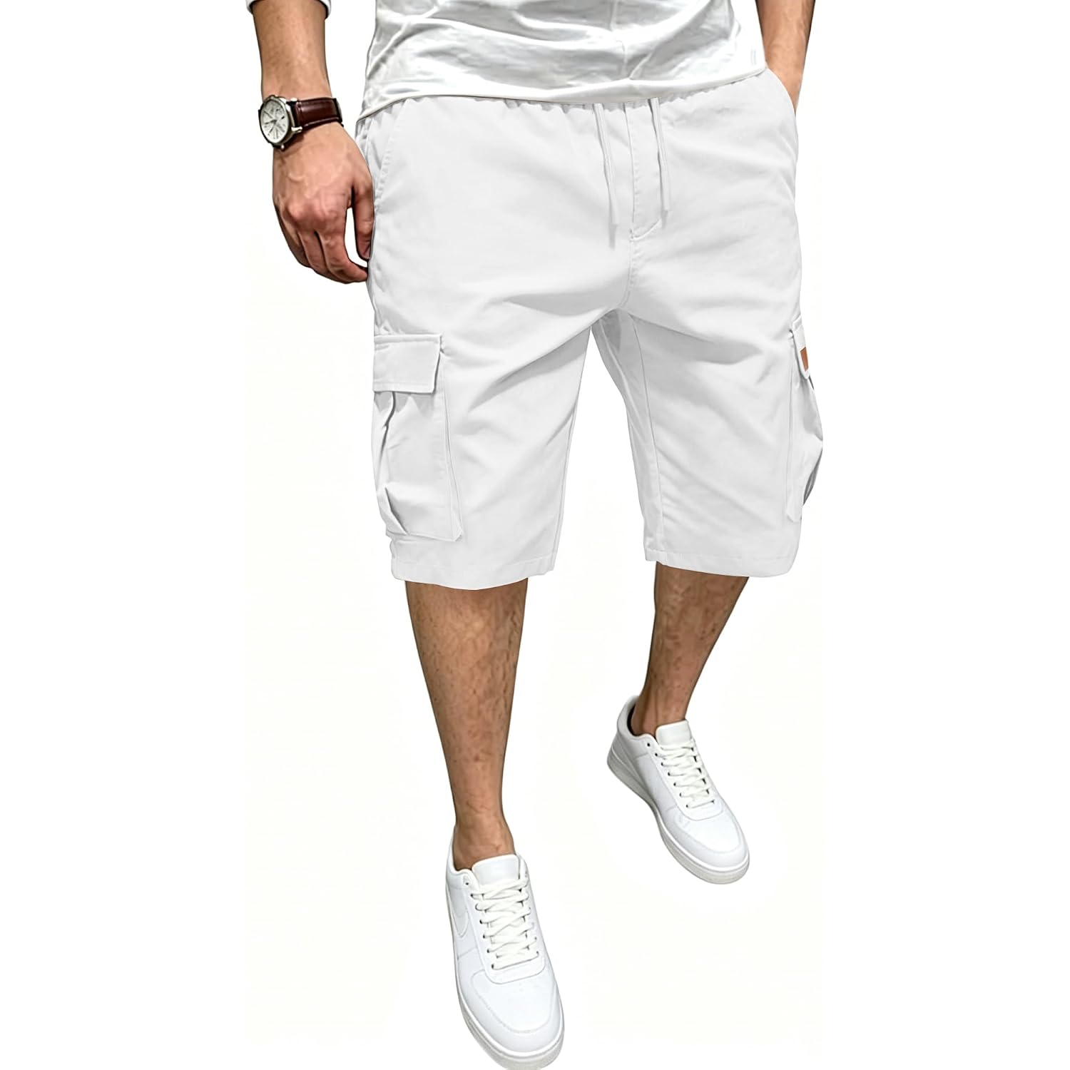 Mens Cargo Shorts Elastic Waist Drawstring Hiking Shorts For Men Stretch Casual Short With 5 Pockets