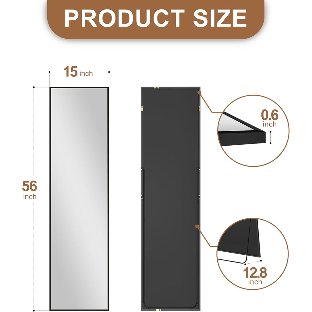Delma Wall Full Length Mirror,Standing Mirror Full Body,Large Floor for Wall Door Bedroom Bathroom Living Room with Aluminium Frame(with Stand,56x15-Black)