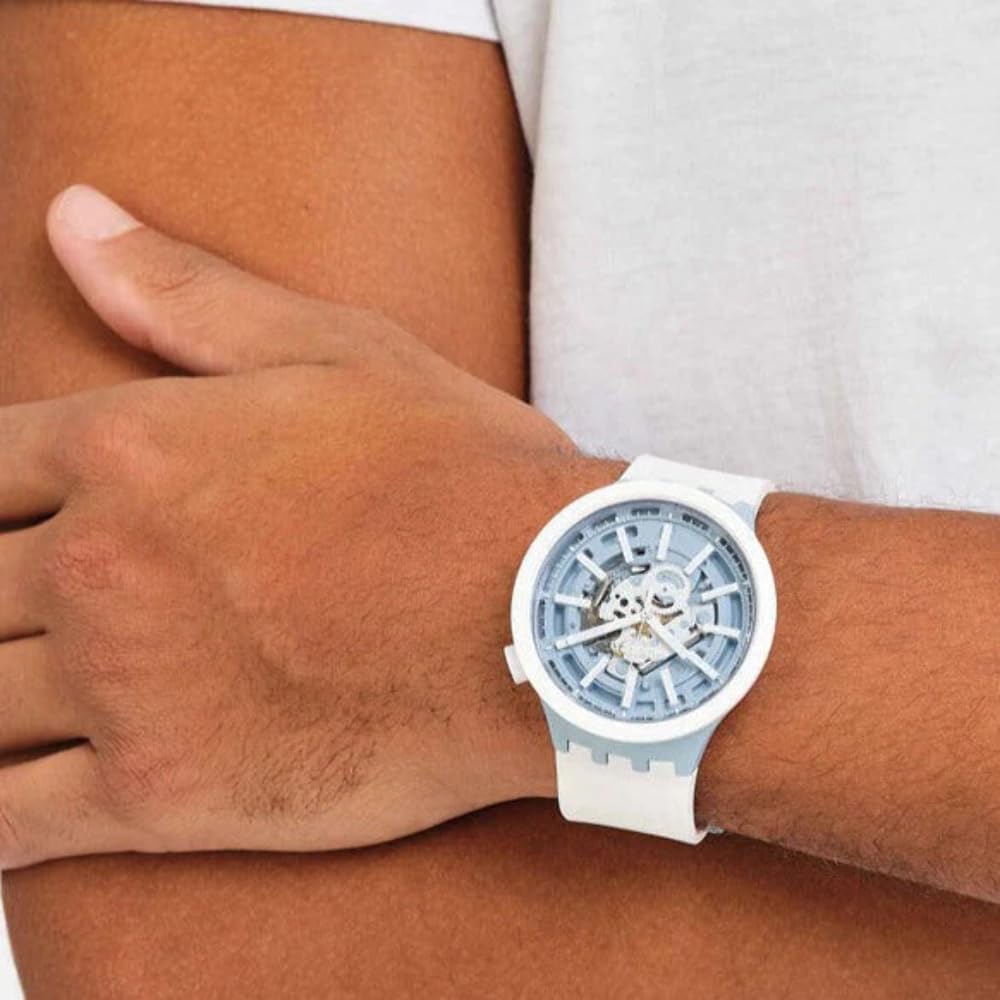 Swatch Big Bold Bioceramic Lacquered Unisex Watch Casual Plastic White Automatic Waterproof Whice