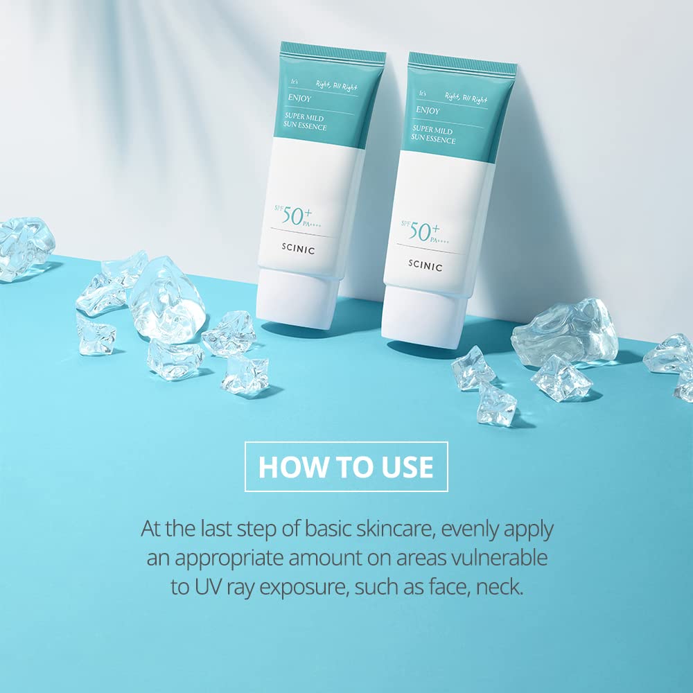 Scinic Enjoy Super Mild Sun Essence 2 Set Spf50+ Pa++++ 1.69 Fl Oz(50Ml) | A Lightweight Hydrating Sun Essence That Leaves No Sticky Feeling | Korean Skincare