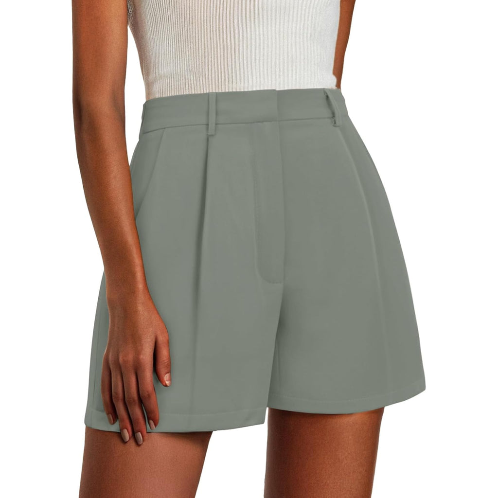 Womens Shorts Dressy Casual Elastic Waisted Tailored Work Shorts with Pockets