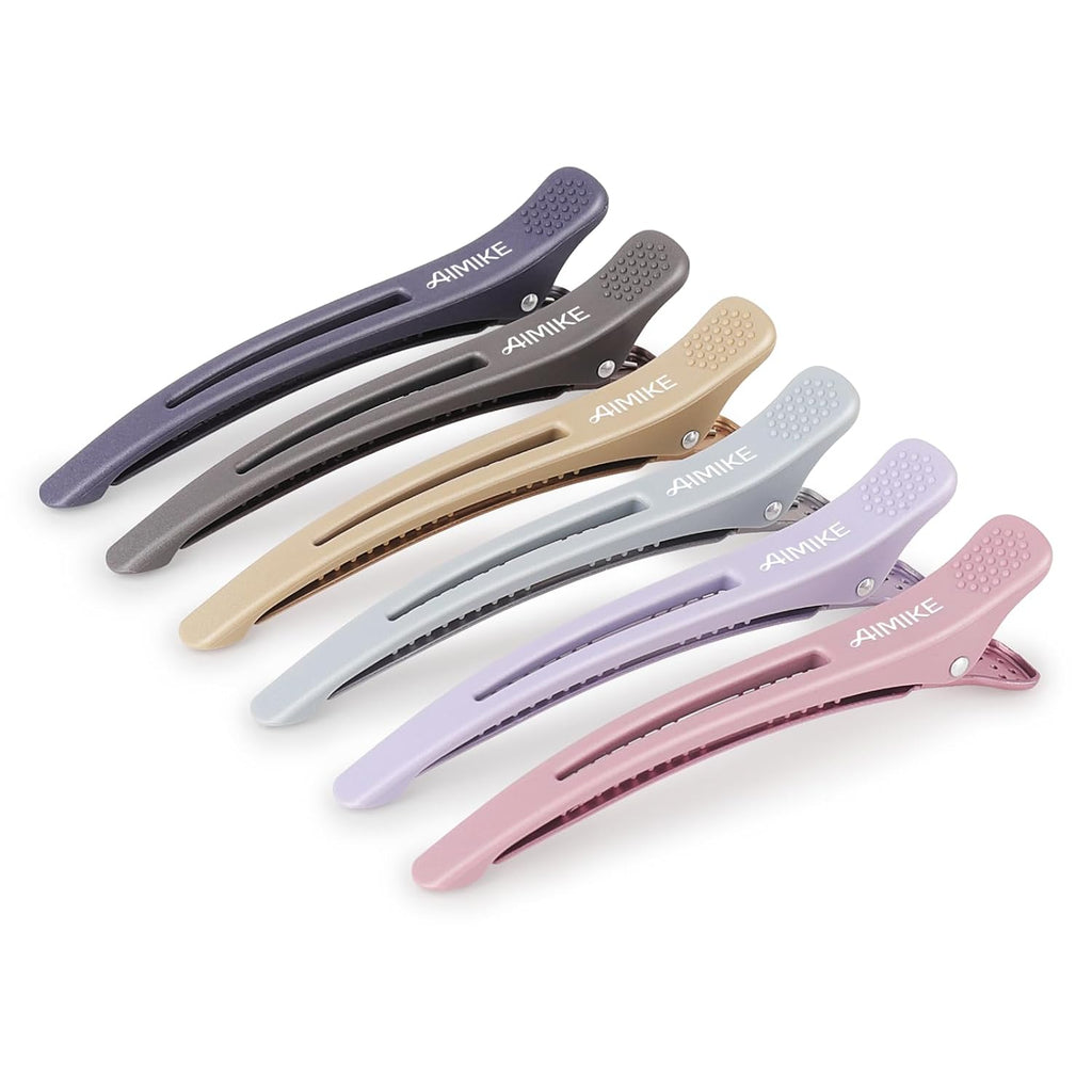 Aimike 6Pcs Professional Hair Clips For Styling Sectioning, Anti-Slip No-Trace Duck Billed Hair Clips With Silicone Band, Salon And Home Hair Cutting Clips For Hairdresser, Women, Men - 4.3” Long