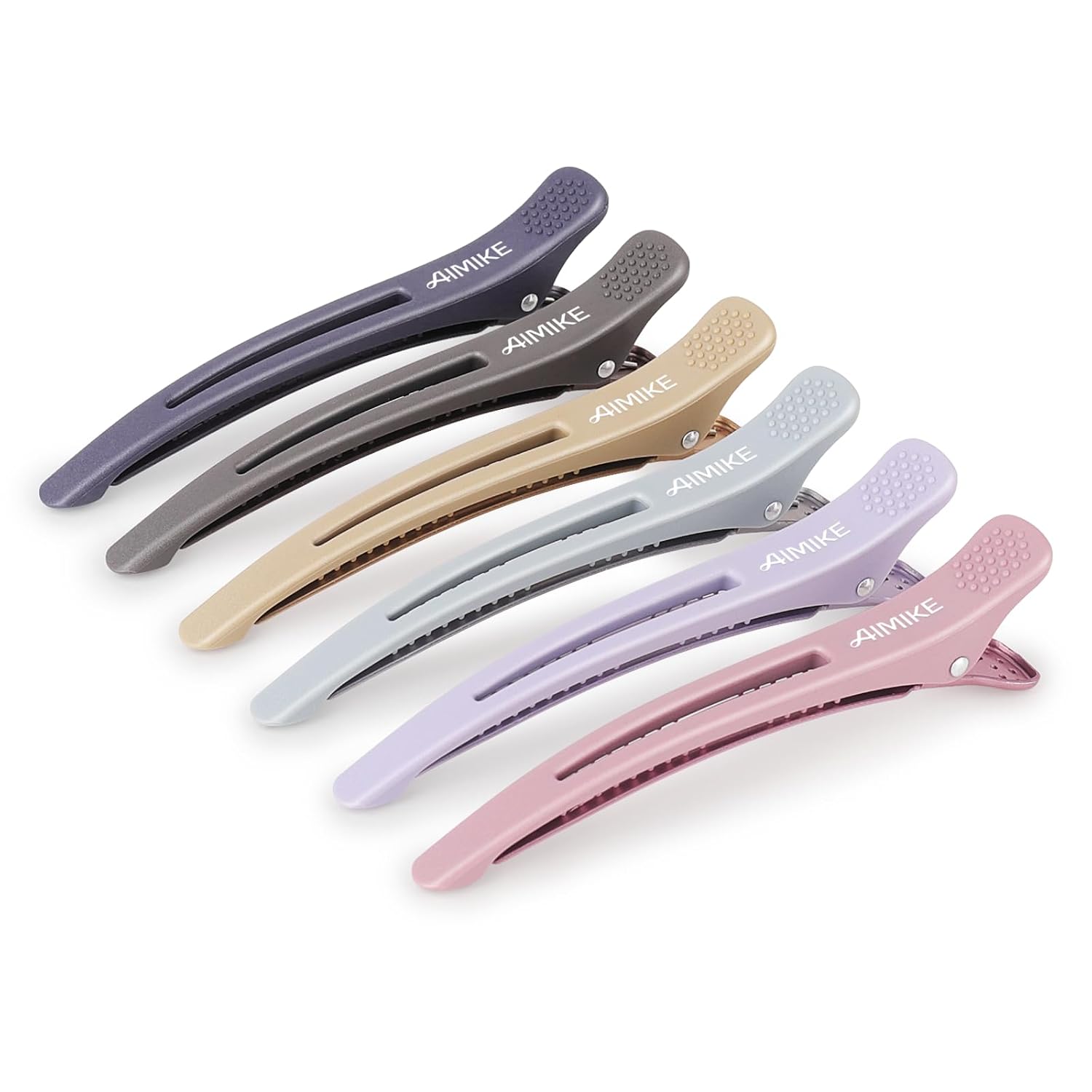 Aimike 6Pcs Professional Hair Clips For Styling Sectioning, Anti-Slip No-Trace Duck Billed Hair Clips With Silicone Band, Salon And Home Hair Cutting Clips For Hairdresser, Women, Men - 4.3” Long