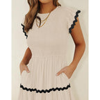 Zesica Womens Summer Casual Smocked Midi Dress 2026 Flutter Short Sleeve High Waist Tiered Flowy Boho Vacation Dresses