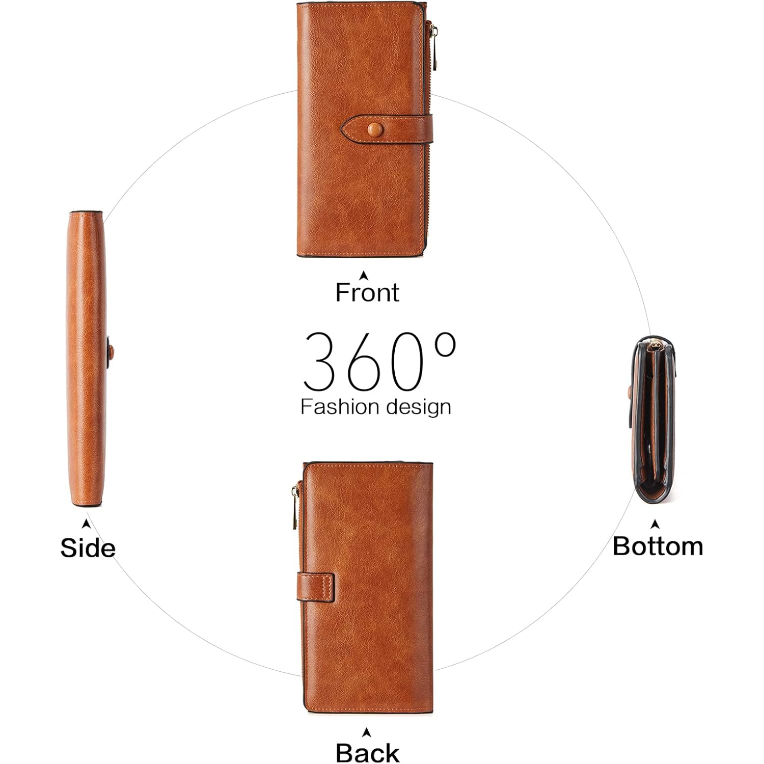 BOSTANTEN Leather Wallets RFID Blocking Large Capacity Trifold Card Holder Ladies Phone Clutch Brown