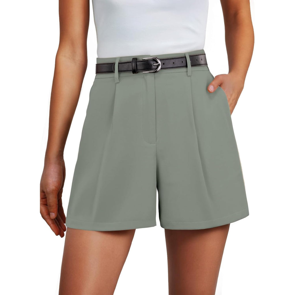 Womens Shorts Dressy Casual Elastic Waisted Tailored Work Shorts with Pockets