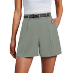 Womens Shorts Dressy Casual Elastic Waisted Tailored Work Shorts with Pockets