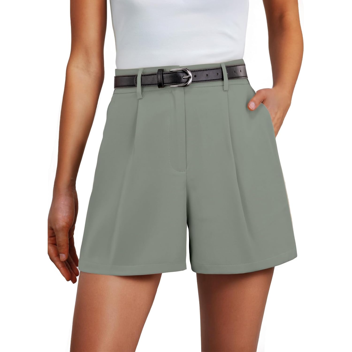 Womens Shorts Dressy Casual Elastic Waisted Tailored Work Shorts with Pockets