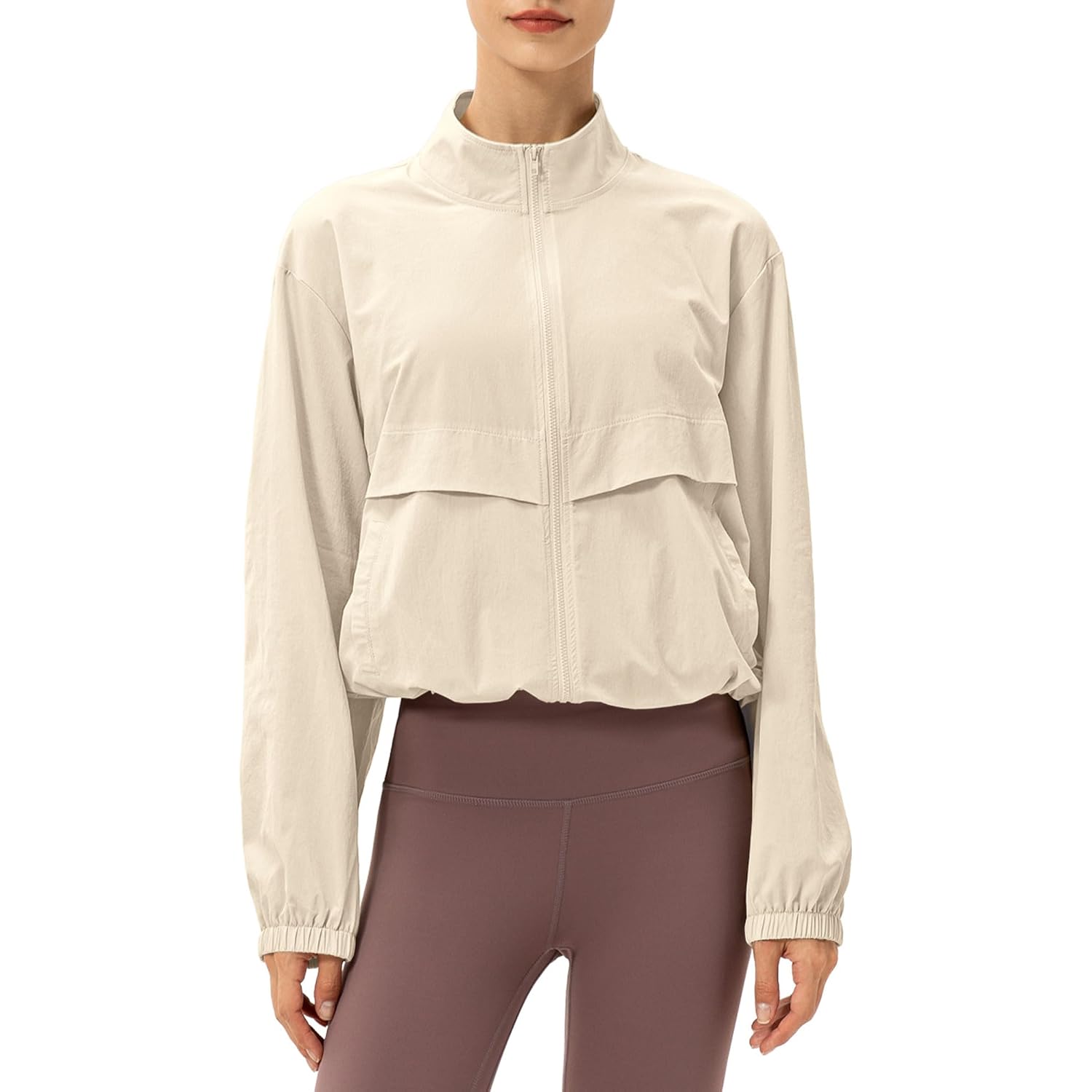 Women'S Lightweight Zip Up Athletic Jacket Stand Collar Windproof Sun Protection Workout Outdoor Jacket