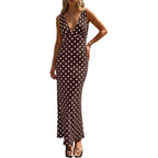 Wenrine Womens Summer Polka Dot Maxi Dress Mesh Wedding Guest Bodycon Sexy V Neck Sleeveless Party Dresses