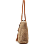 Summer Hand-Woven Straw Shoulder Bags For Women Large Woven Beach Tote Purse Vacation Top Handle Handbags With Tassel