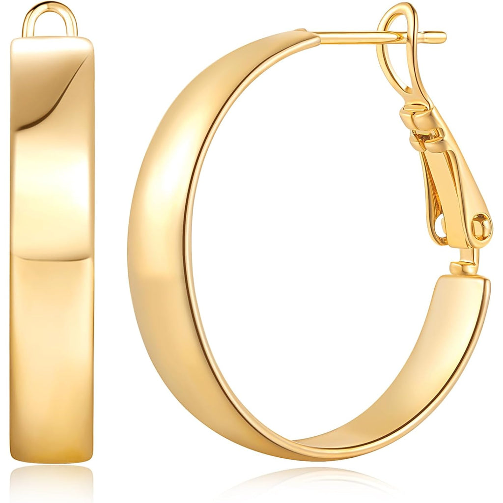 Hoop Earrings 14K Gold Hoop Earrings for Women Square-edge Gold Earring Hoops Paddle Back Women’s Hoops Earring Birthday Gifts 22mm