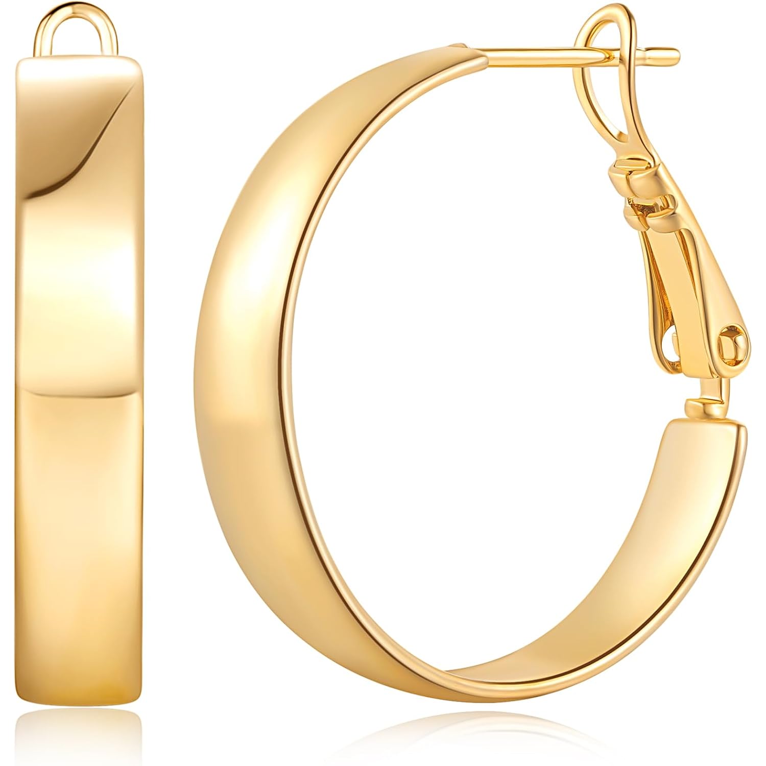 Hoop Earrings 14K Gold Hoop Earrings for Women Square-edge Gold Earring Hoops Paddle Back Women’s Hoops Earring Birthday Gifts 22mm