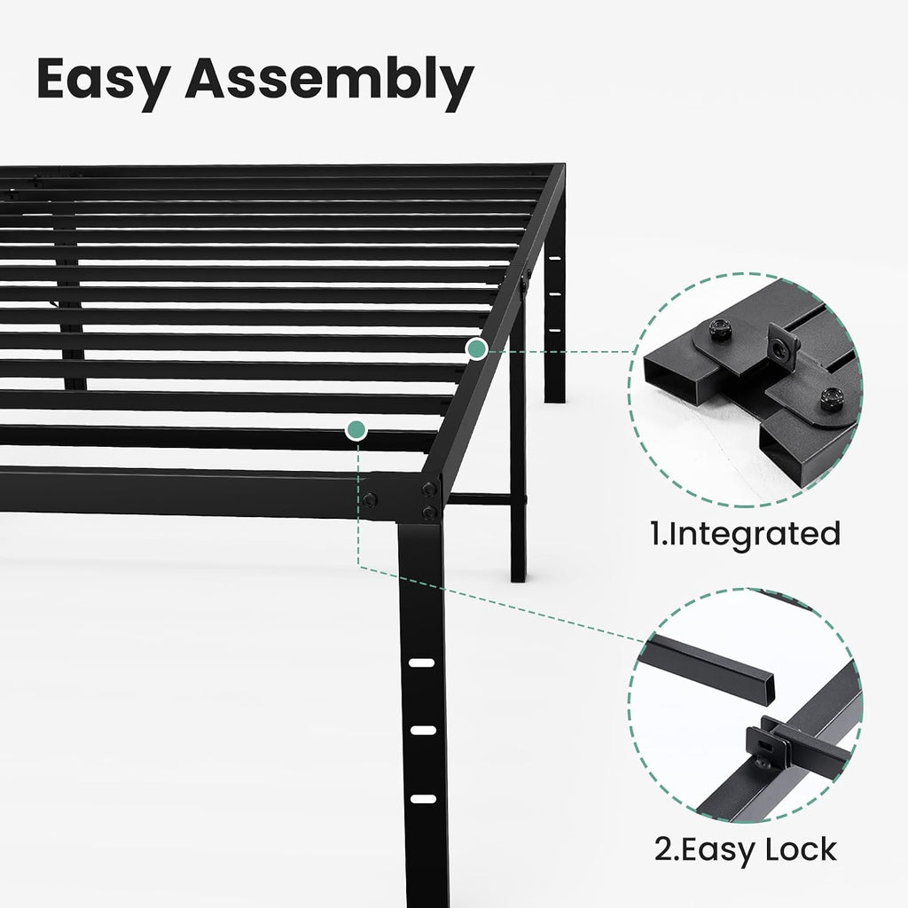 Sweetcrispy Twin Size 18 Inch Platform Bed Frame, Heavy Duty Metal Foundation Frame, Noise-Free Sturdy Steel Slats, Underbed Storage, No Box Spring Needed, Quick Setup