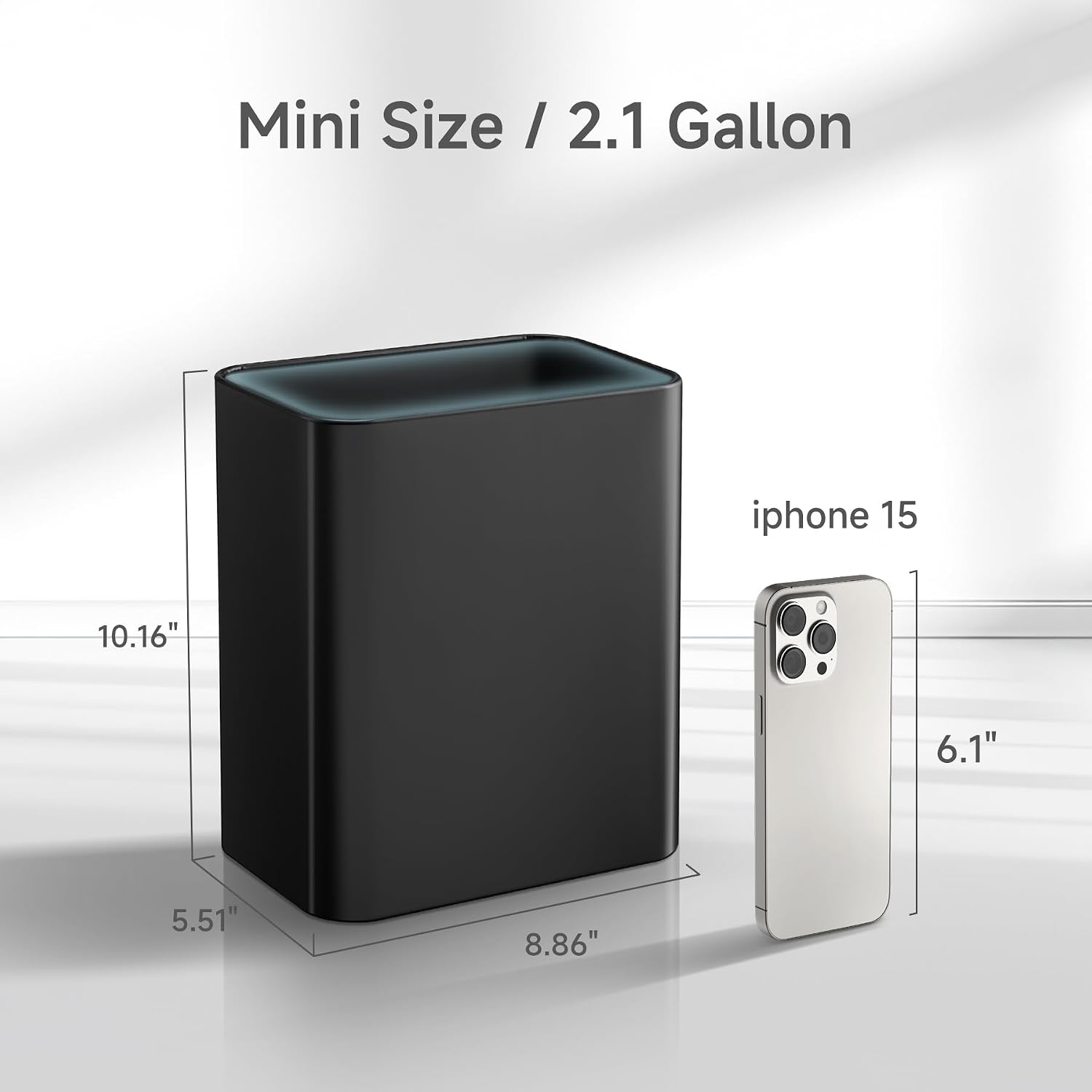 Tipgo Small Metal Trash Can, 2.1 Gallon Slim Trash Can For Bathroom, Wastebasket Garbage Bin For Bedroom, Office, Kitchen, Under Sink (Matte Black)