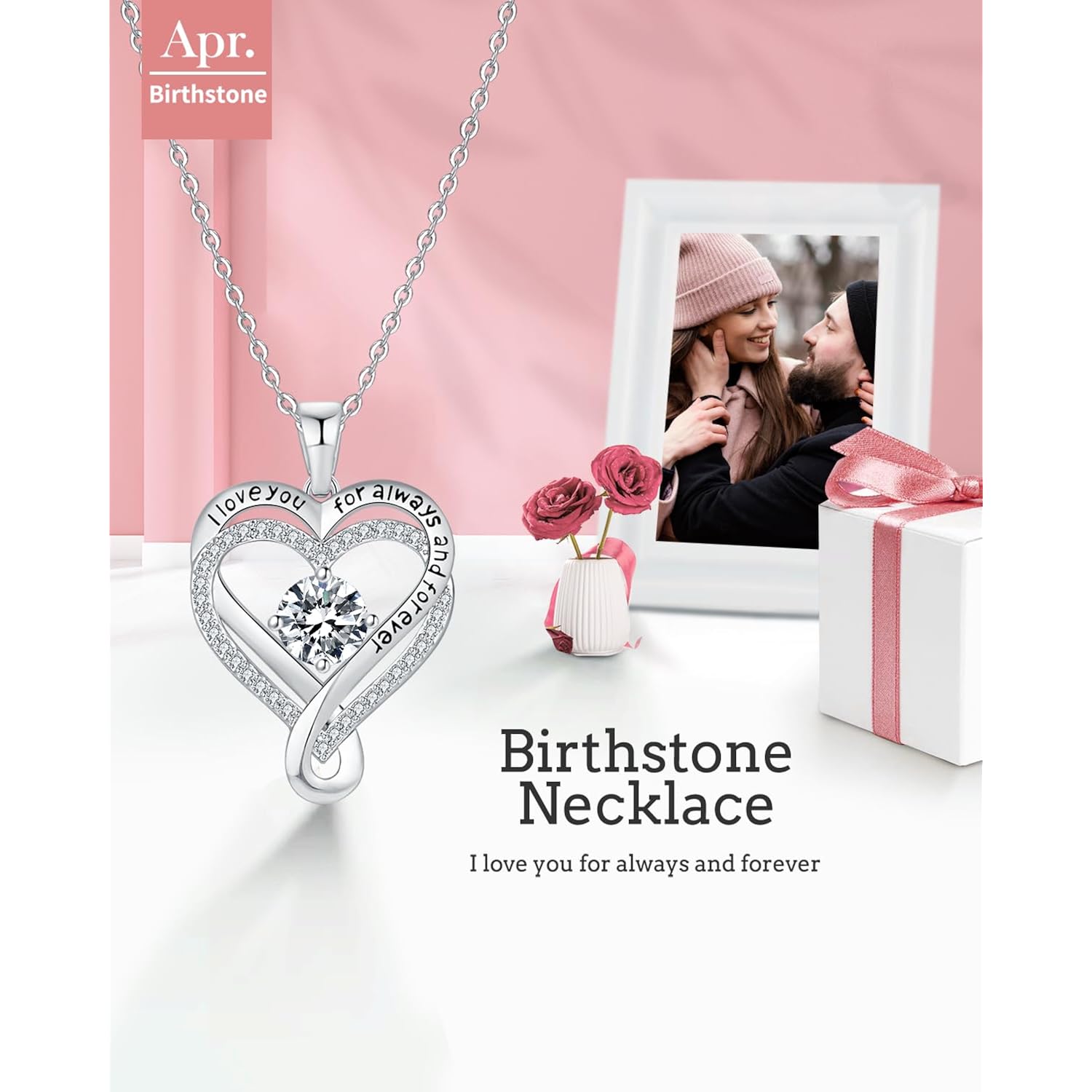 Jewelry for Women Wife Infinity Heart Birthstone I Love You Necklace S925 Anniversary Women Necklaces for Her Wife Birthday Gift Ideas, Birthday Present for Girlfriend Mom Daughter Sterling Silver