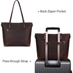 S-Zone Vintage Genuine Leather Shoulder Bag Work Totes For Women Purse Handbag With Back Zipper Pocket Large