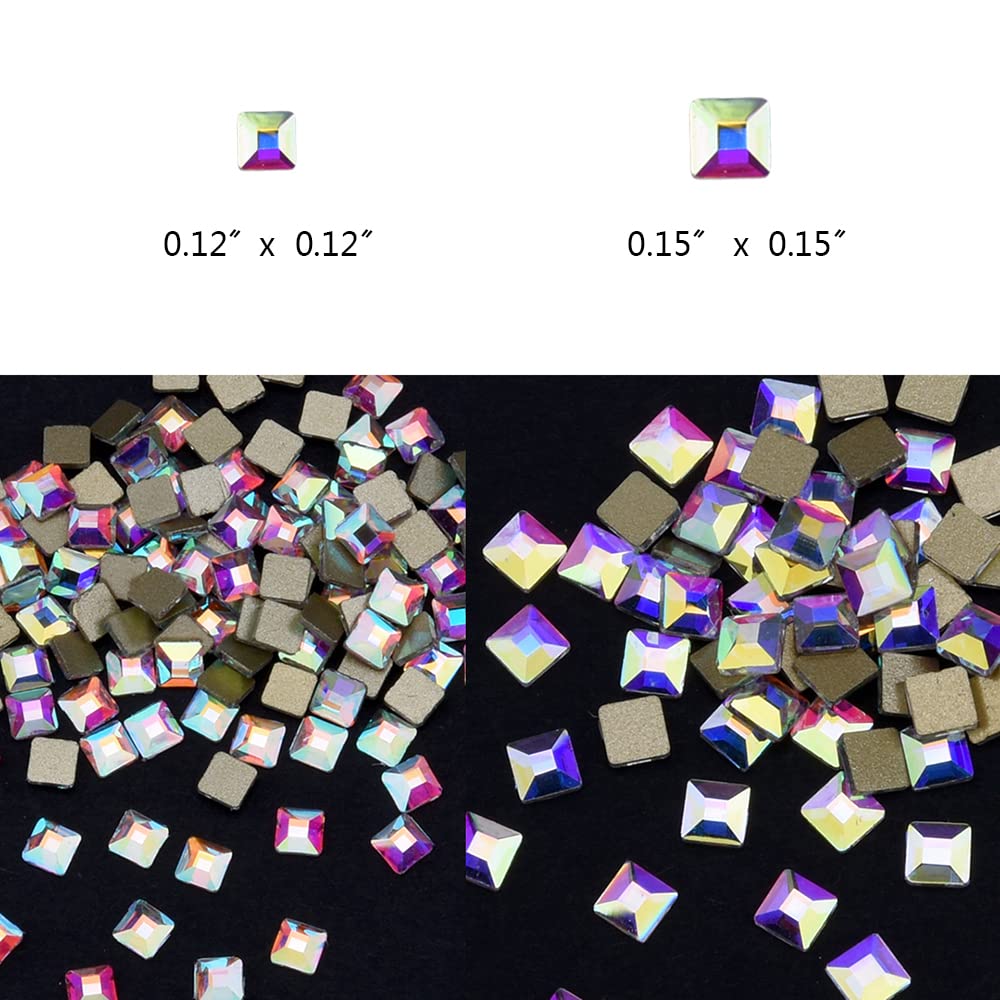 100pcs Square Crystal AB Flatback Rhinestones Mix 2 Sizes 3D Nail Art Jewels Decoration Stones Supplies
