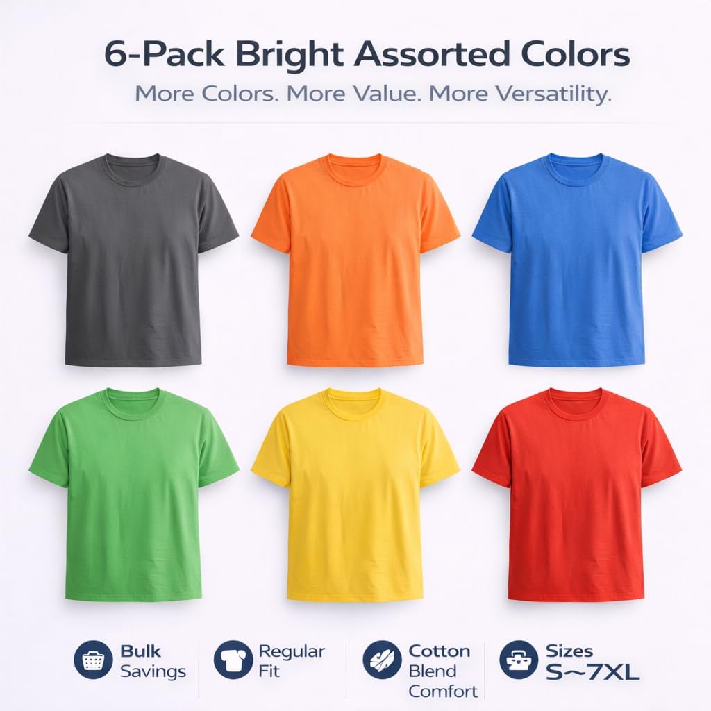 6 Packs Of Bulk Men'S T-Shirts Eversoft Cotton Regular Fit Short Sleeve Crew Neck Lightweight T-Shirt Tees