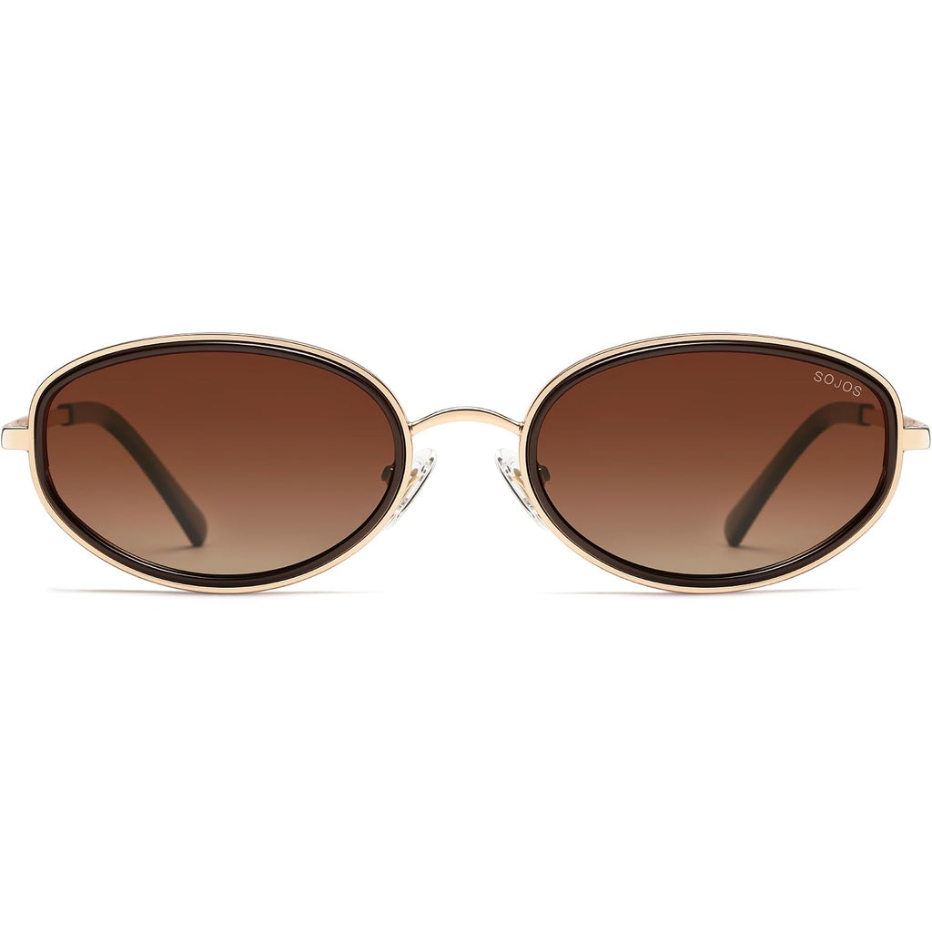 SOJOS Trendy Oval Polarized Sunglasses for Women Men, 80s 90s Chic Retro Vintage Sunnies SJ1248 Dark Brown/Reddish Brown