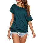 Poetsky Women'S Summer Off Shoulder Shirts Casual Loose Short Sleeve Tunics Tops