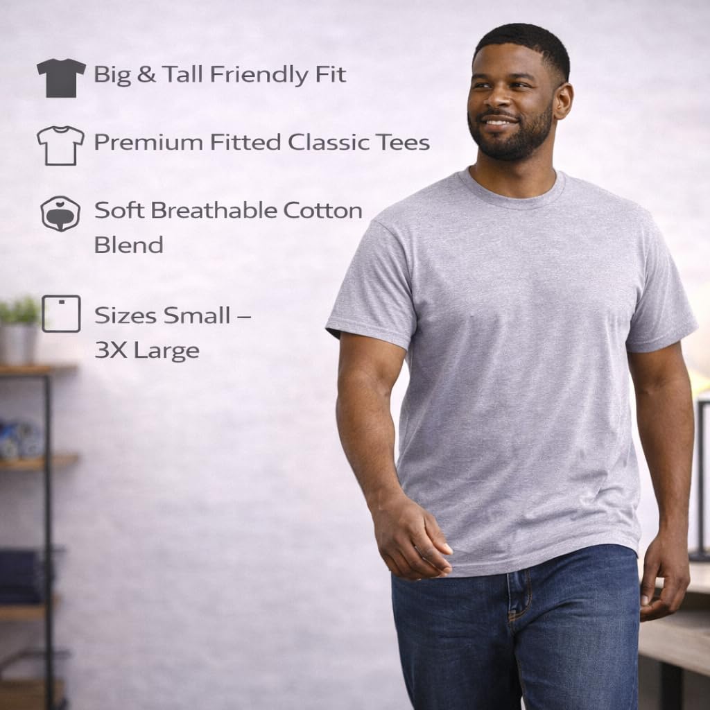 12 Pack Plus Size Men'S Cotton T-Shirt Bulk Big & Tall Short Sleeve Lightweight Premium Fitted Classic Tees