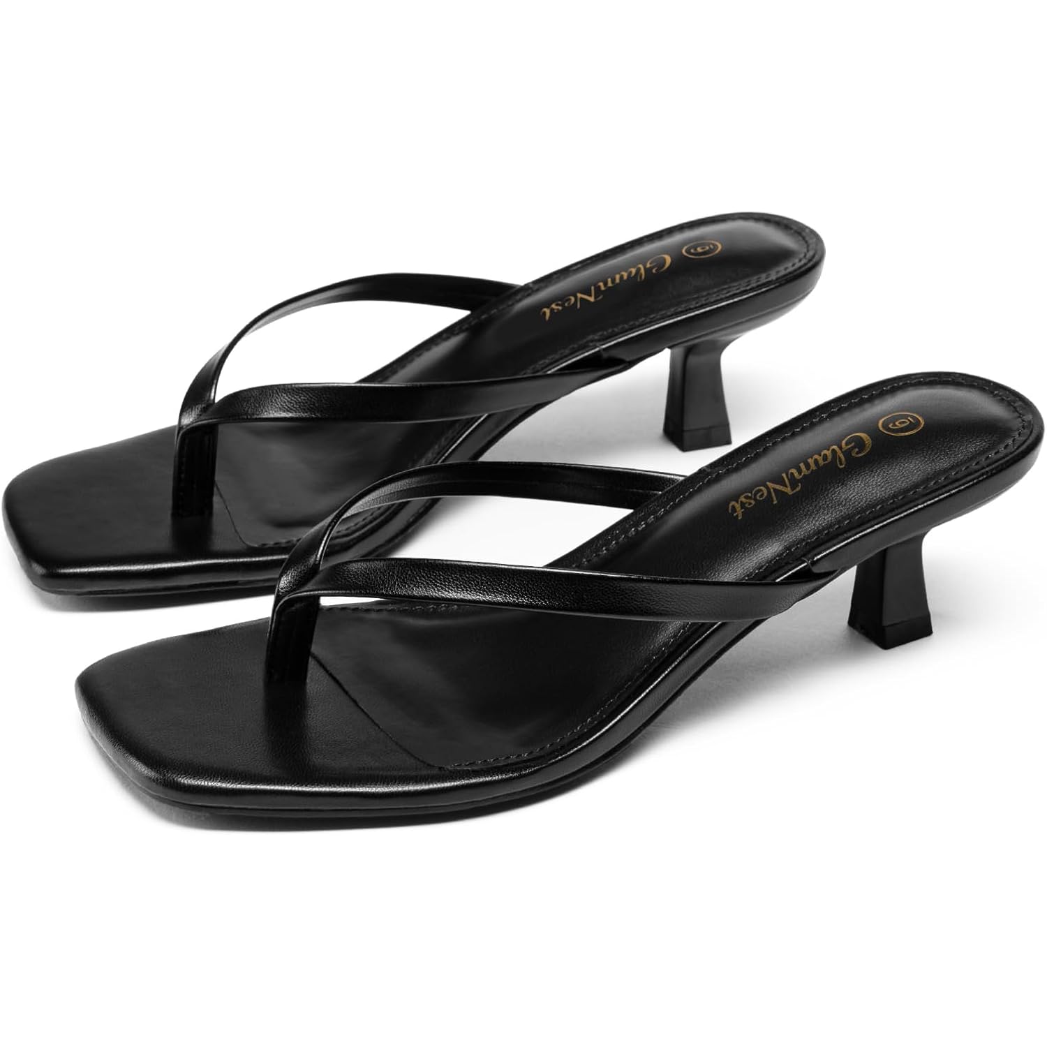 Women'S Kitten Heel Sandals Square Open Toe Slip On Flip Flop Heels Comfortable 2 Inch Heeled Sandals Thong Party Dress Summer Travel Wedding