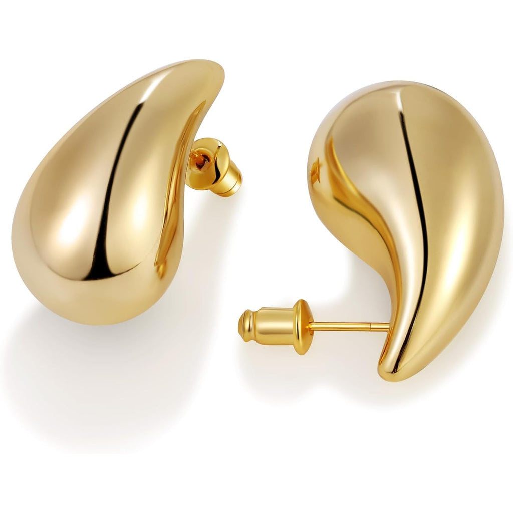 Gacimy Teardrop Earrings Dupes for Women 14K Gold Plated, Chunky Drop Earrings for Women with 925 Sterling Silver Post