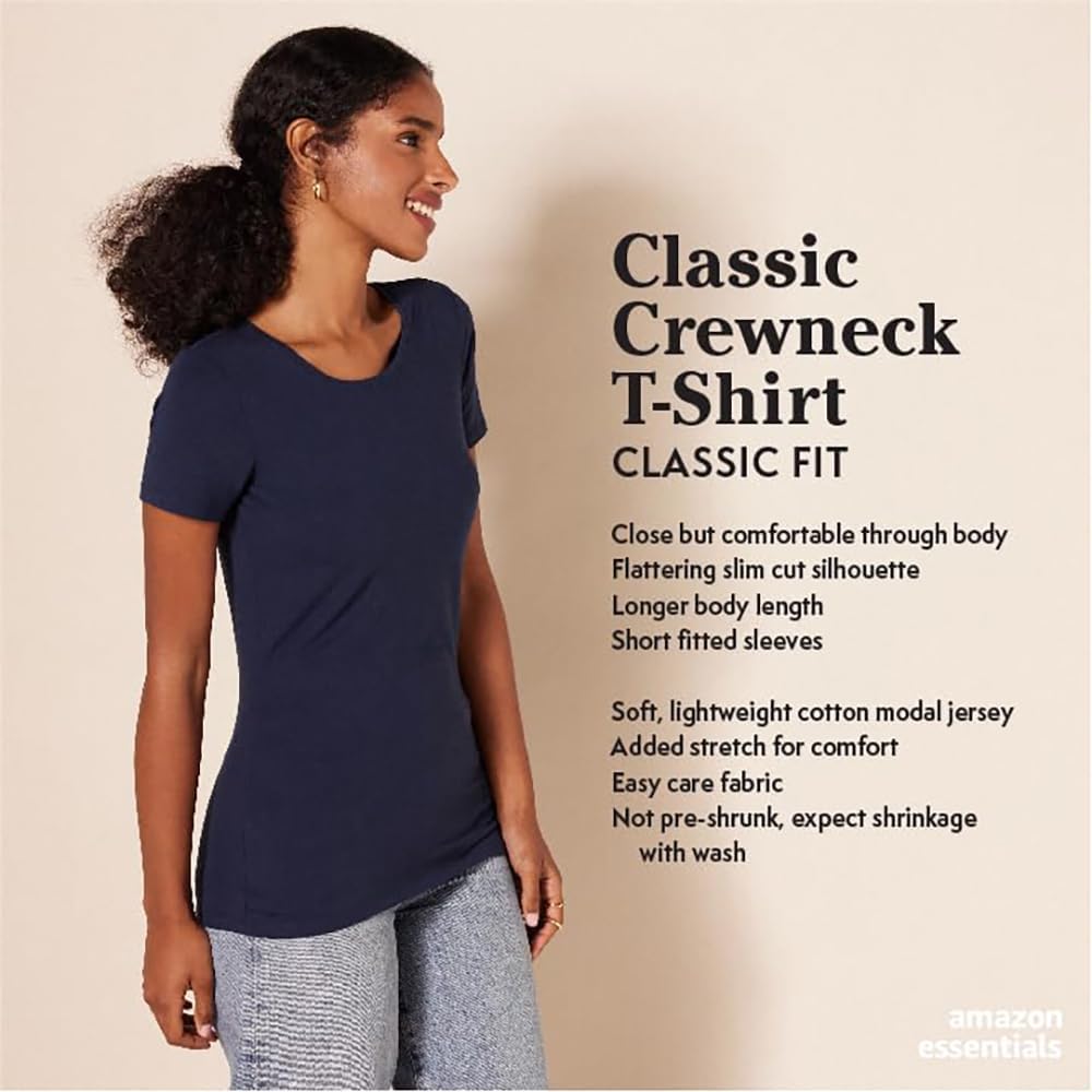 Women's Regular-Fit Short-Sleeve T-Shirt (Crewneck and V-Neck Options), Multipacks
