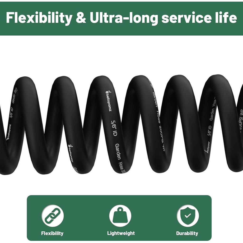 Garden Hose 50 Ft X 5/8 In Heavy Duty Water Hose, Flexible And Durable, Lightweight Rubber Hybrid Hose, Leak-Free Connections, Male To Female 3/4'' Brass Fittings For Patio, Lawn, Black