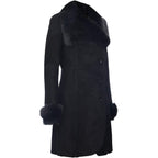 Infinity Leather Ladies Warm Black Suede Merino Shearling Sheepskin Coat With Toscana Collar