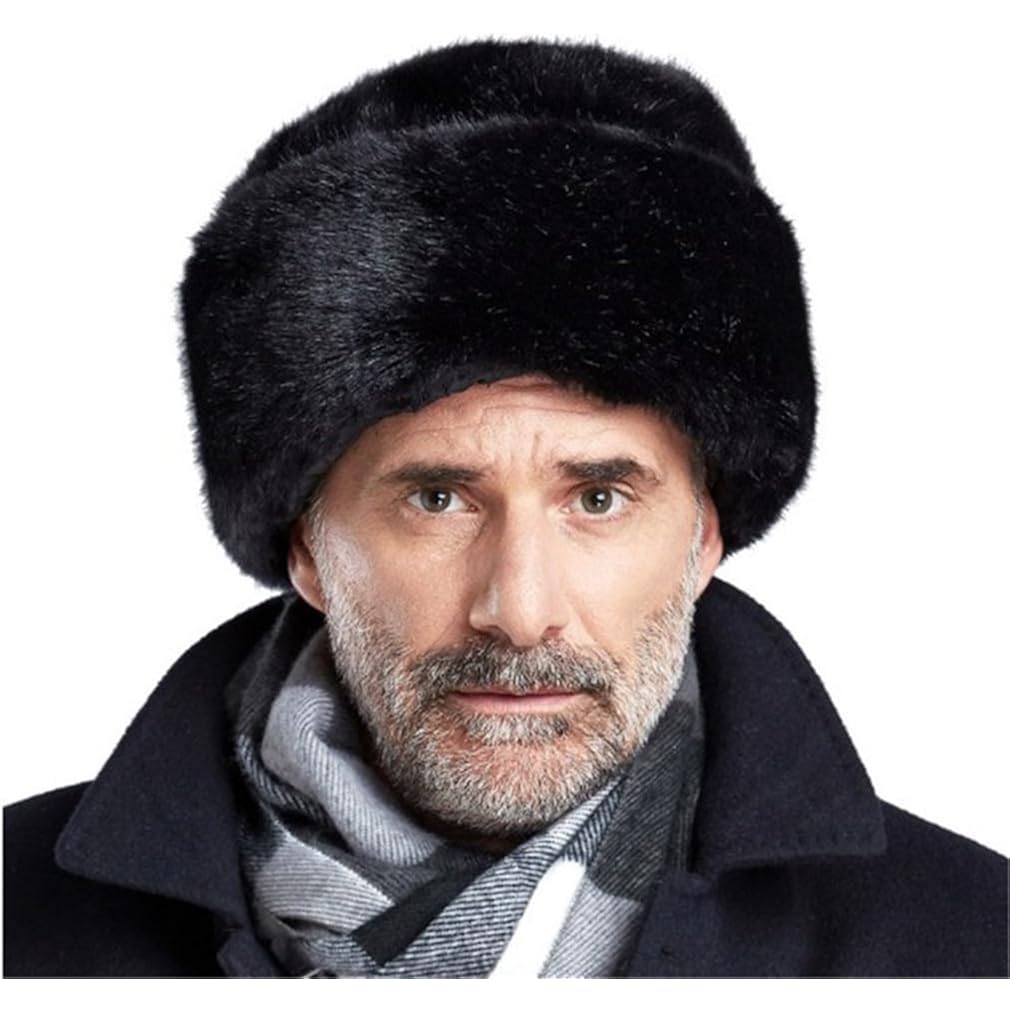 Men Winter Trapper Hat Faux Mink Fur Trooper Hat Russian Ushanka Cossack Hunting Dad Hat Outdoor Ski Snow Cap