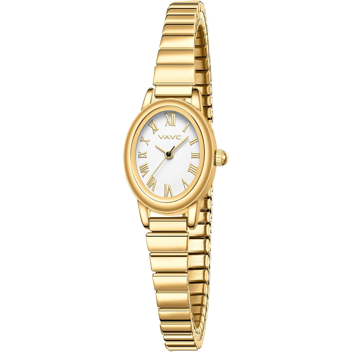 Small Gold Watches for Women,Analog Womens Watch with Stainless Steel Expansion Band,Oval Case Roman Dial,Water Resistant