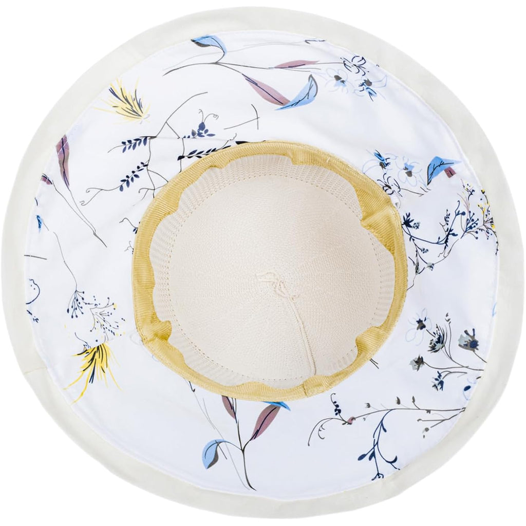 Women Summer Sun Hat Floral Beach Hat Wide Brim UV Protection Packable Bucket Cap for Vacation Travel Beige