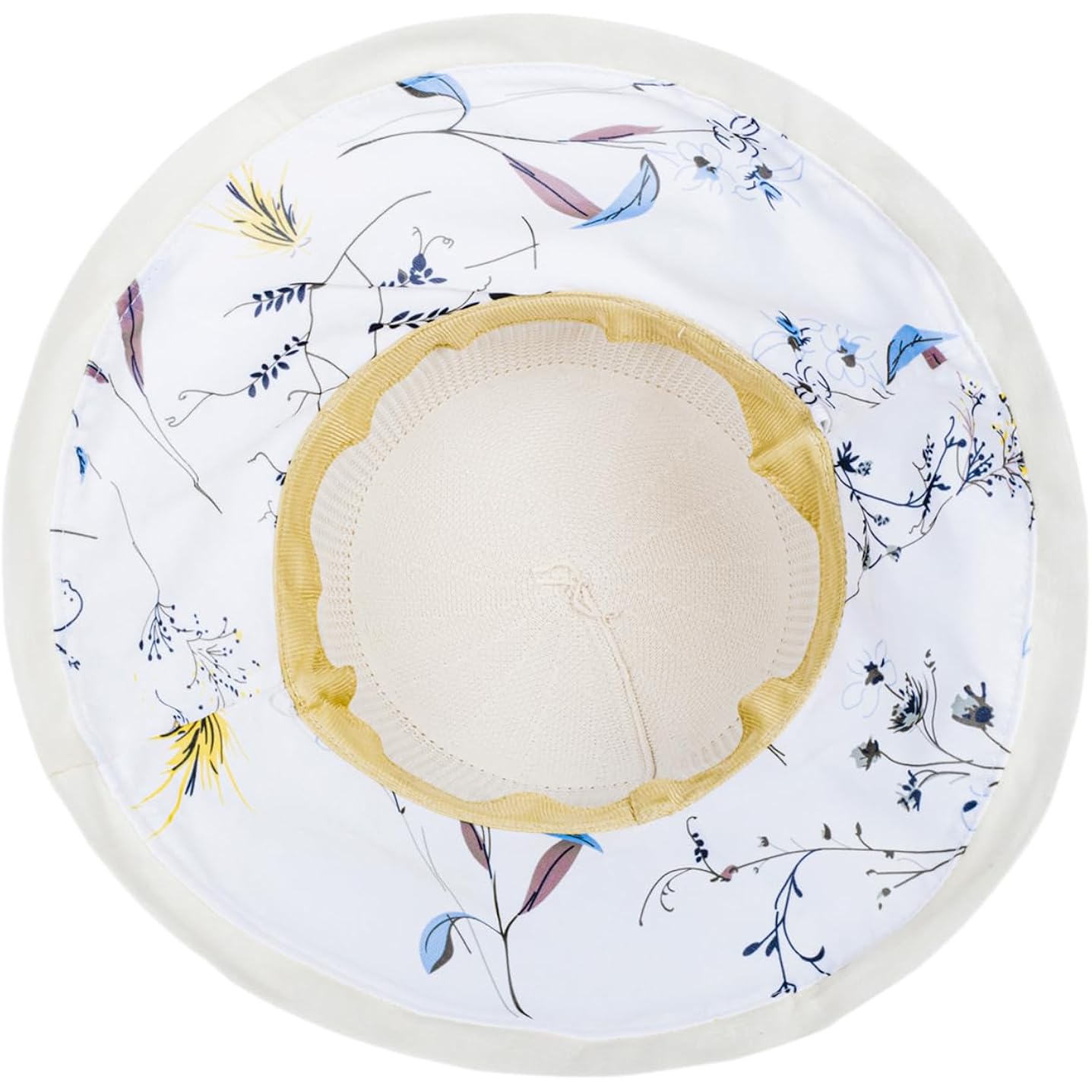 Women Summer Sun Hat Floral Beach Hat Wide Brim UV Protection Packable Bucket Cap for Vacation Travel Beige