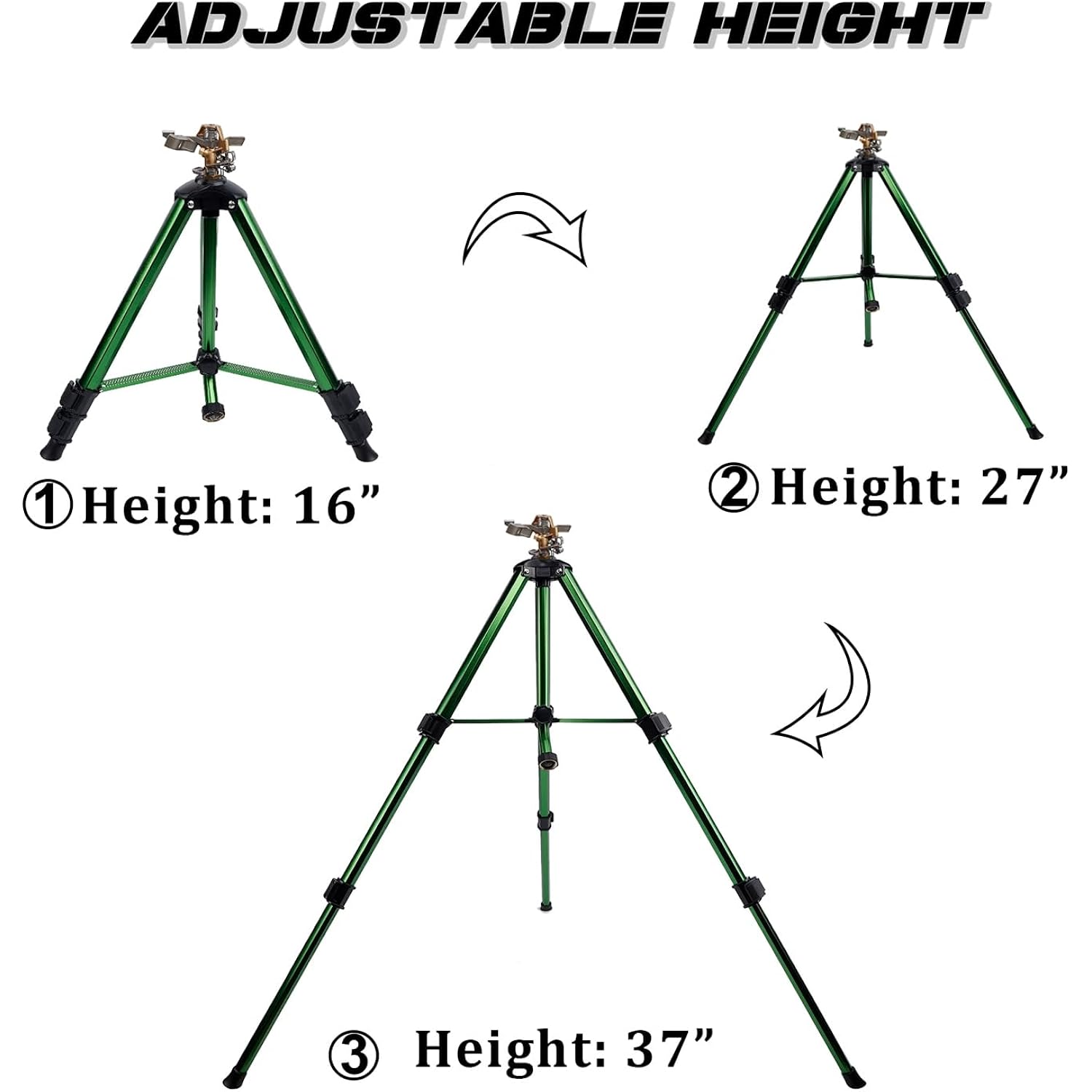 Biswing Impact Sprinkler Head On Tripod Base, Heavy Duty Lawn Sprinklers, 360 Degree Large Area Irrigation, Metal Sprinkler Nozzle & Solid Alloy Metal Extension Legs Flip Locks, 2 Pack