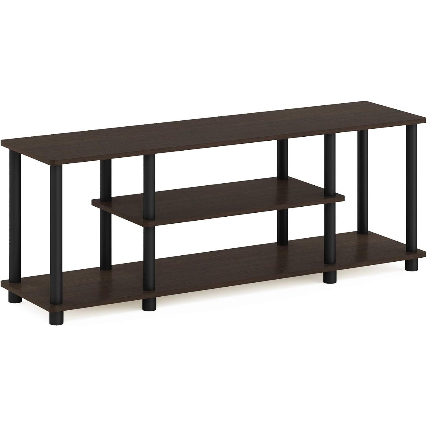 Furinno Turn-N-Tube No Tools 3D 3-Tier Entertainment Tv Stand Up To 50 Inch Tv, Round Tubes, Dark Brown / Black | For Tv Up To 50 Inch, Open Frame Rectangular Entertainment Center With Storage Shelf, Tv Console, For Living Room, Bedroom