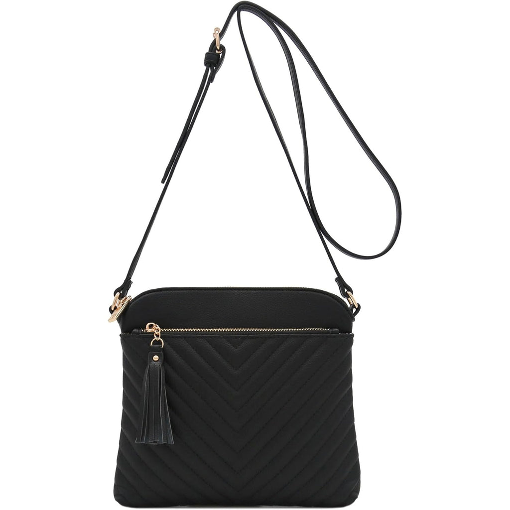 FashionPuzzle Chevron Quilted Medium Crossbody Bag with Tassel Accent