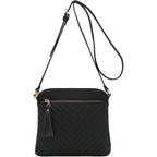 FashionPuzzle Chevron Quilted Medium Crossbody Bag with Tassel Accent