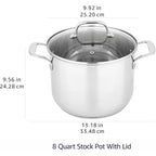 Amazon Basics Stainless Steel Induction Compatible Stock Pot with Glass Lid, Oven Safe, Dishwasher Safe, Sturdy, 8 Quart, Silver