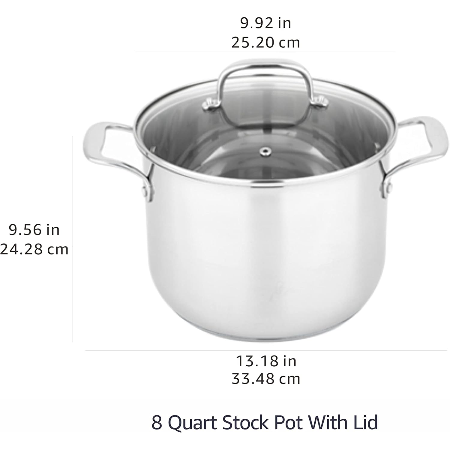 Amazon Basics Stainless Steel Induction Compatible Stock Pot with Glass Lid, Oven Safe, Dishwasher Safe, Sturdy, 8 Quart, Silver