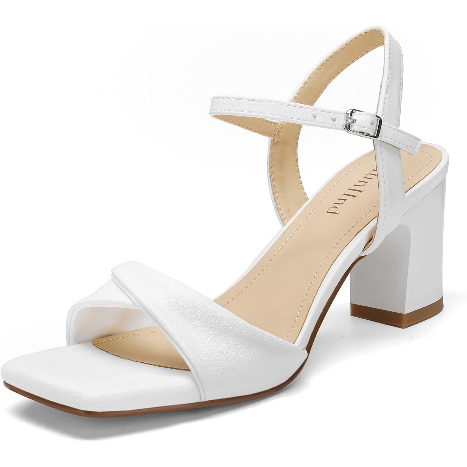 Block Heels For Women, Square Open Toe Heeled Sandals, Chunky Strappy Ankle Strap Shoes For Dress, Party, Low Heel 2.68 Inch