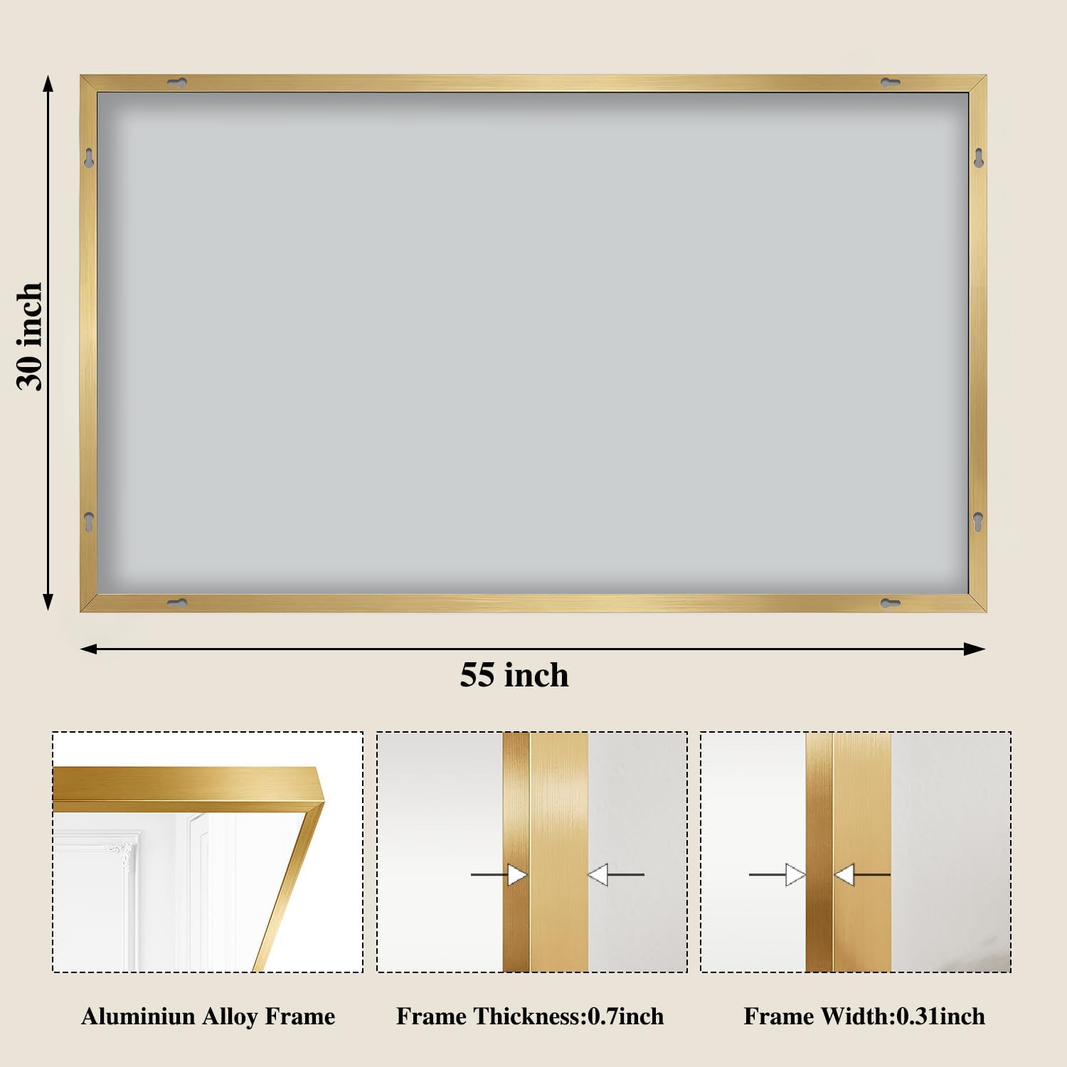 Koonmi Gold Mirrors For Wall, 30X55 Inch Bathroom Mirror, Rectangular Wall Mirror For Living Room Bedroom Bathroom, Hangs Horizontally Or Vertically