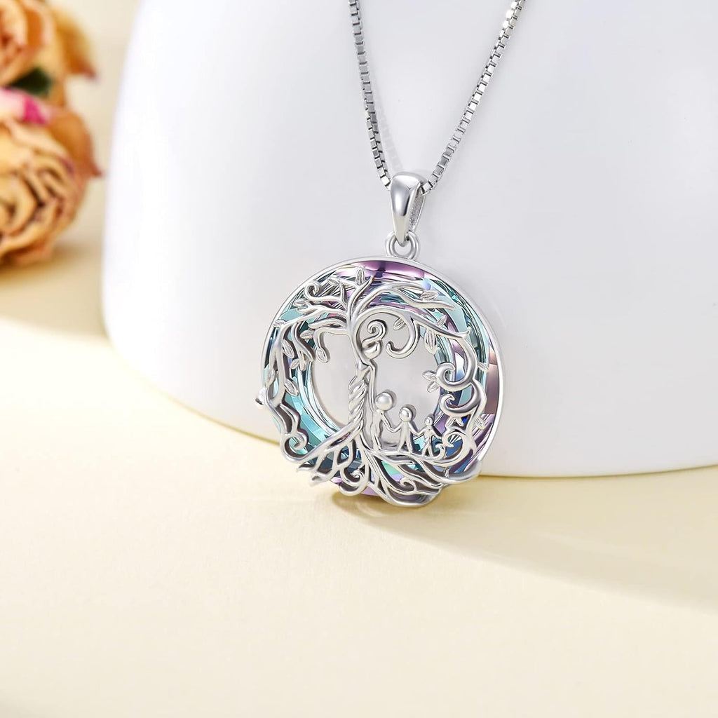 TOUPOP Mothers Gifts for Mom, Mother and Daughter/Son Necklace Sterling Silver Tree of Life Pendant with Austrian Crystal Jewelry Birthday Gifts for Women