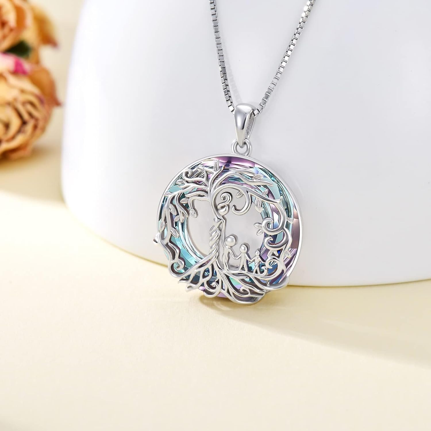 TOUPOP Mothers Gifts for Mom, Mother and Daughter/Son Necklace Sterling Silver Tree of Life Pendant with Austrian Crystal Jewelry Birthday Gifts for Women