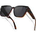 Oversized Fit Over Glasses Polarized Sunglasses for Women,Trendy Square Cover Shades for Driving Brown Tortoise Frame/Gray Lens