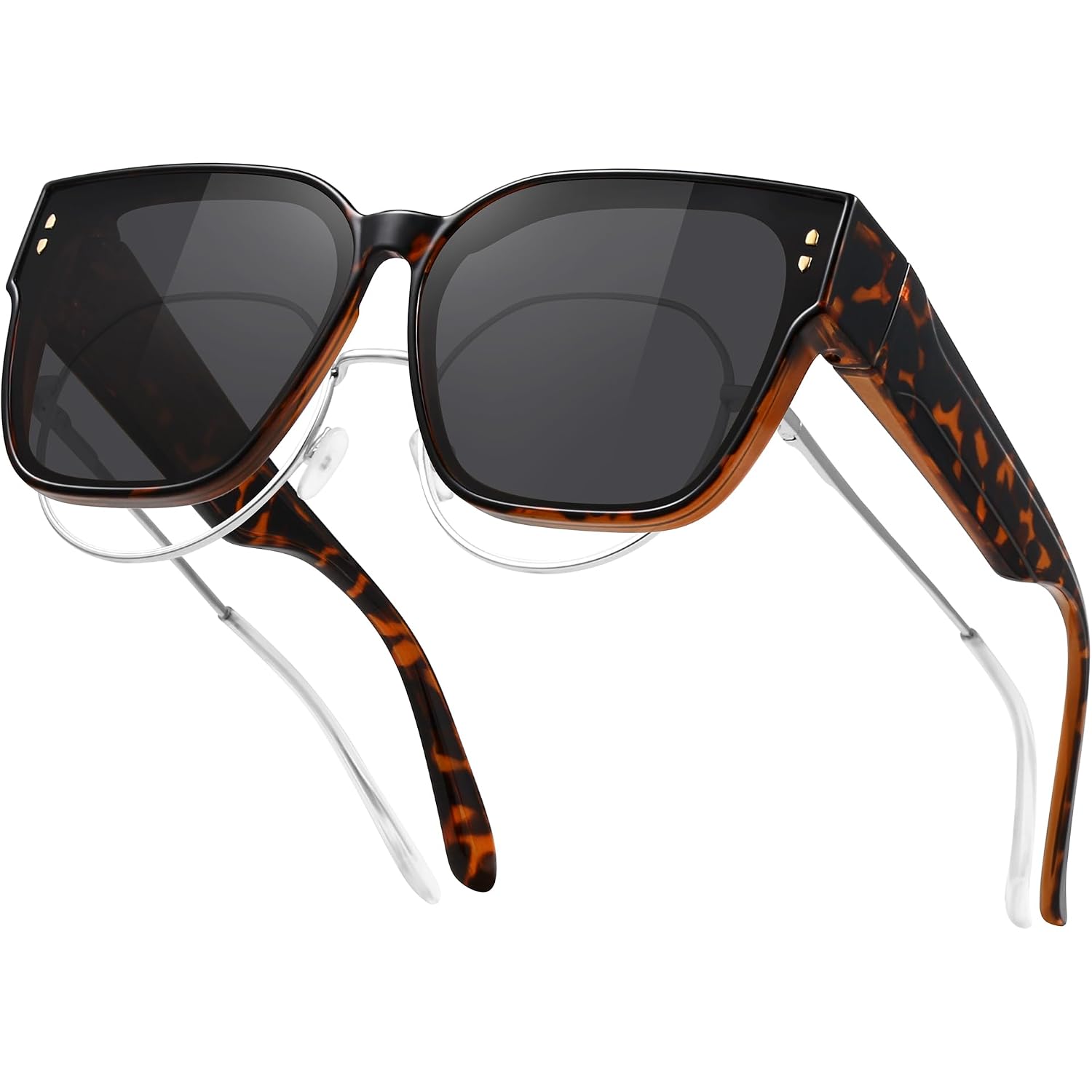 Oversized Fit Over Glasses Polarized Sunglasses for Women,Trendy Square Cover Shades for Driving Brown Tortoise Frame/Gray Lens